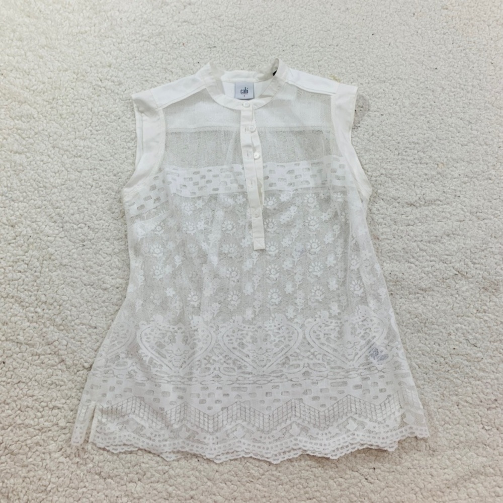 Cabi white sheer prudence blouse spring Easter sm - Picture 2 of 6